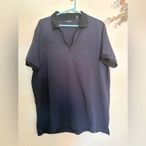 Karl Lagerfeld Paris XL Half Zip Polo Shirt Navy Textured Perform